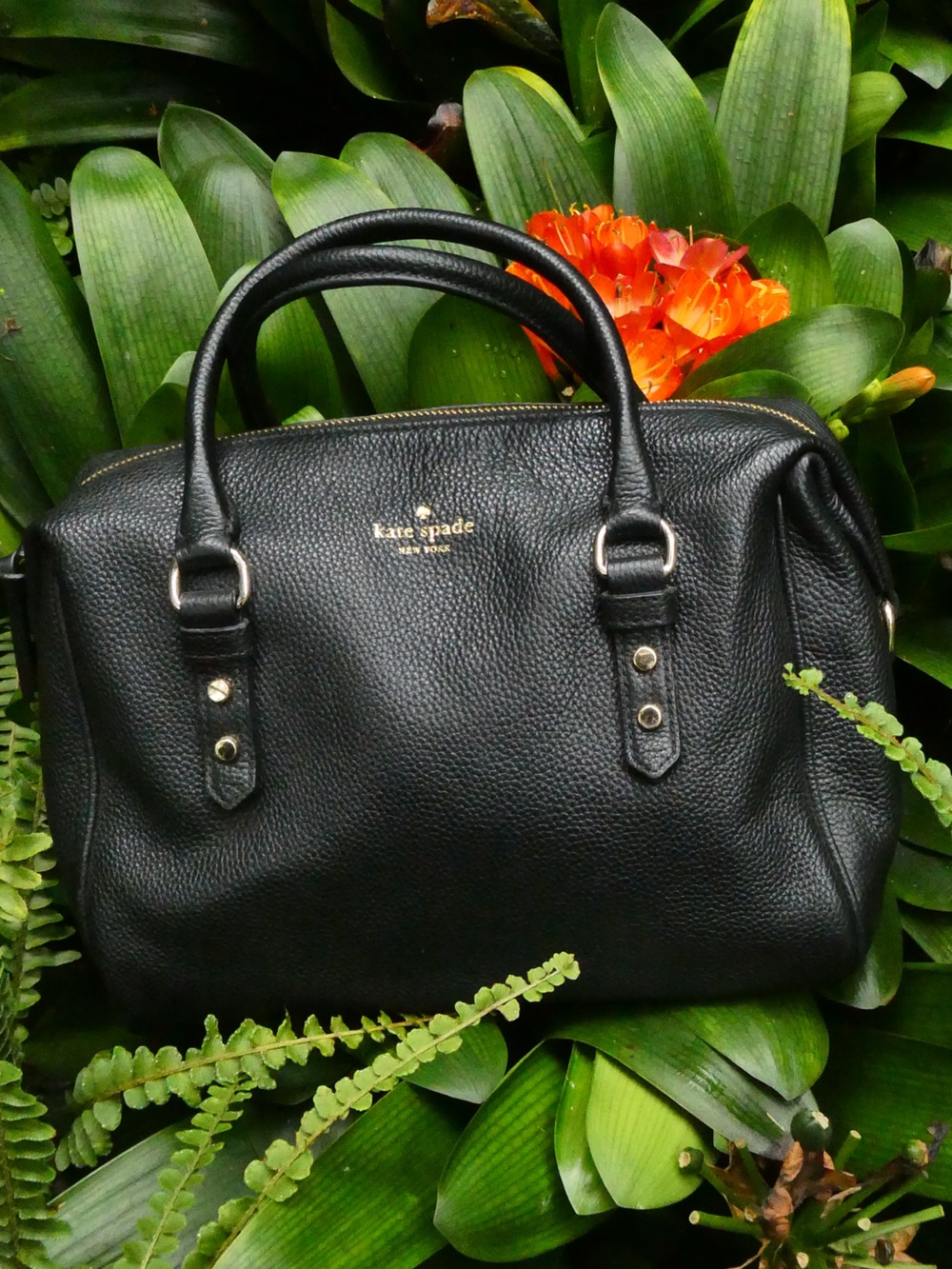 Kate spade Black Pebbled Leather Boston style Satchel with Hardware